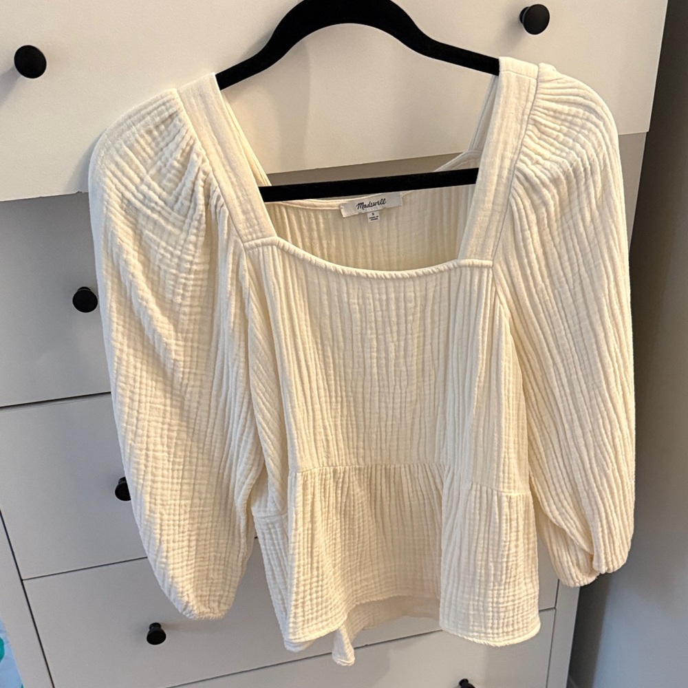 Madewell Ivory Square-Neck Peplum Blouse